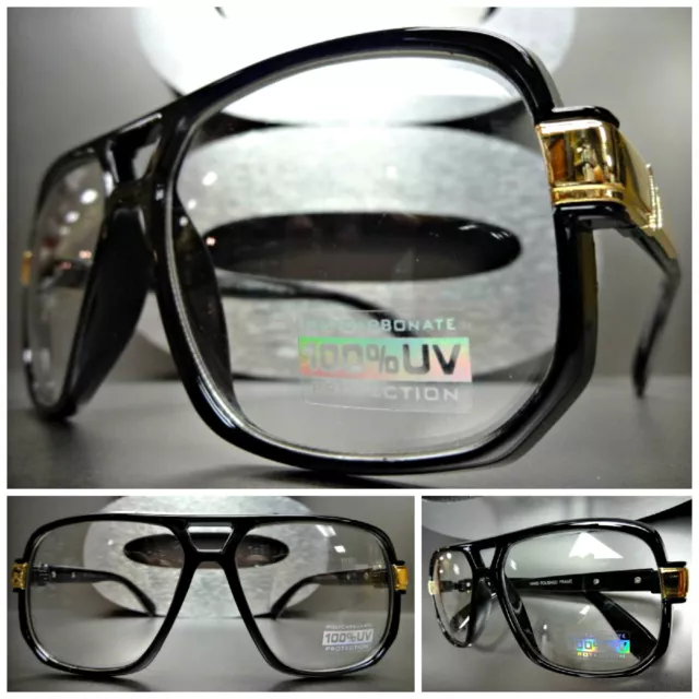 Mens CLASSIC RETRO HIP HOP Style Clear Lens EYE GLASSES Black Gold Fashion Frame