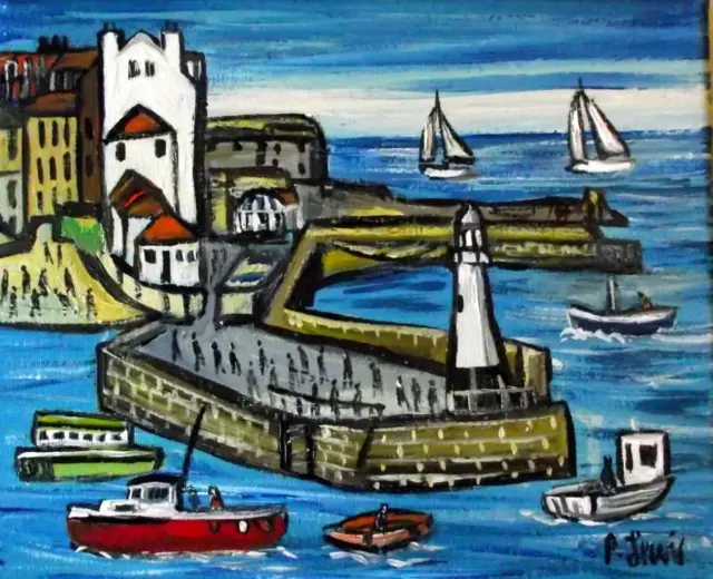 Original Northern Art Oil Painting Phil Lewis Lighthouse St Ives
