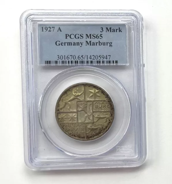 1927 A Silver 3 Reichsmark Germany Weimar Republic Marburg University MS65 PCGS