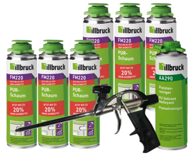 illbruck Set 6x FM220 Montageschaum Pistolenschaum á 500ml/Reiniger/Profipistole