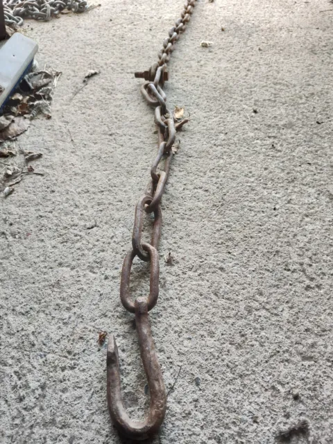 🪵7 1/2' + Antique Logging Chain Wrought Iron Hook Ships Free 😃 3