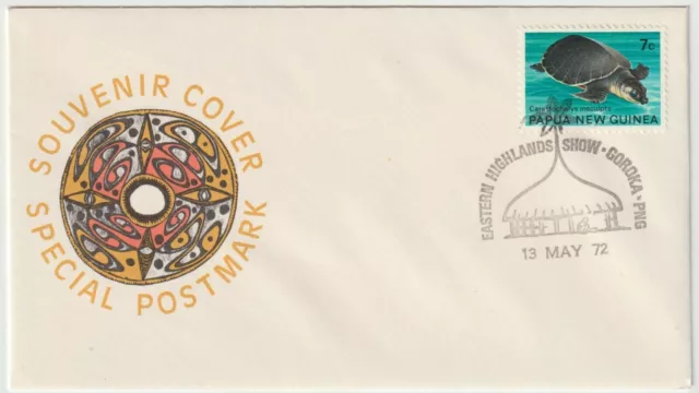 1972 PNG Cover - Eastern Highlands Show, Goroka - 7 Cent Turtle Stamp (a)