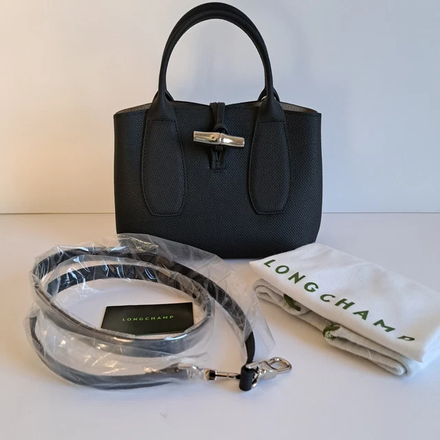 NWT Longchamp Roseau Top Handle  S Small Black Leather Crossbody Tote Bag