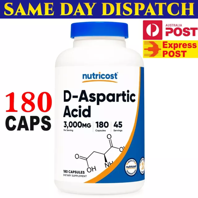 Nutricost D Aspartic Acid DAA 3000mg 180 Capsules Premium Quality AU Stock Fast