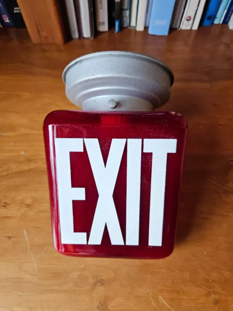 Antique/Vintage EXIT Sign- Ruby Red Wedge Glass Ceiling-mount Light - c. 1940s