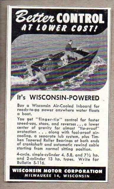 1950 Print Ad Wisconsin Air-Cooled Inboard Marine Boat Engines Milwaukee,WI