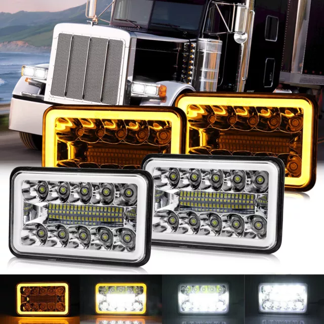 DOT 4pcs 4x6" LED Headlights Hi/Lo Beam DRL for Peterbilt Kenworth Freightliner