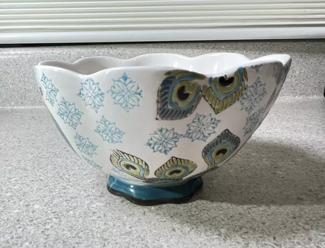 E1569~ Artistic Accents 13" Teal  & Green Bowl Peacock 6.25"