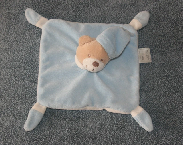 Mes Petits Cailloux Doudou Ours Plat Carre Bleu Blanc Etat Neuf