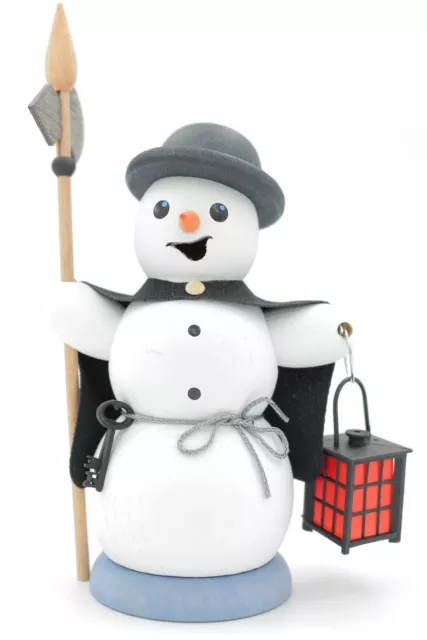 German Incense Smoker Smoking Figure Handmade Erzgebirge Snowman - Night Guard