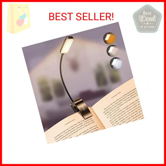 9 LED Rechargeable Book Light for Reading in Bed - Eye Caring 3 Color Temperatur