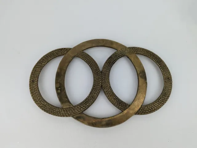 Trivet de 3 anillos de latón MCM Balos International 1979 9,5"" x 6"" círculos de placa caliente