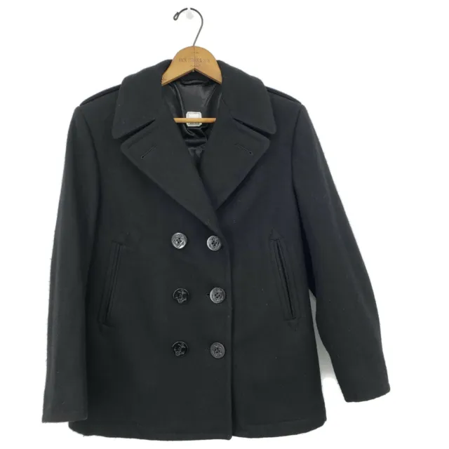 US Navy Womens Enlisted Black Wool Overcoat 10S Double-Breasted Jacket Coat