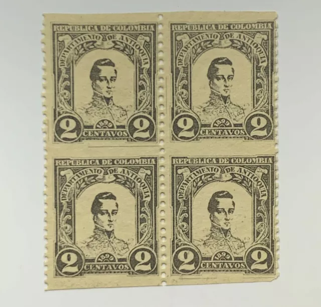 Error 1899 Colombia Antioquia Mnh Stamp Block #119 Missing Horizontal Perf