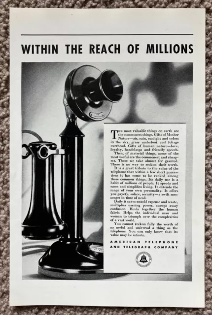 Vtg 1933 Bell American Telephone & Telegraph Art Décor Ephemera 1930's Print Ad