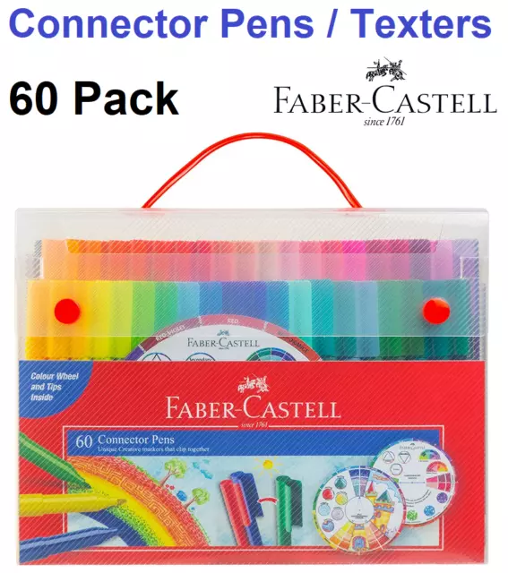 60 PACK FABER CASTELL Connector Pens Kids Texters Art Colouring Drawing School