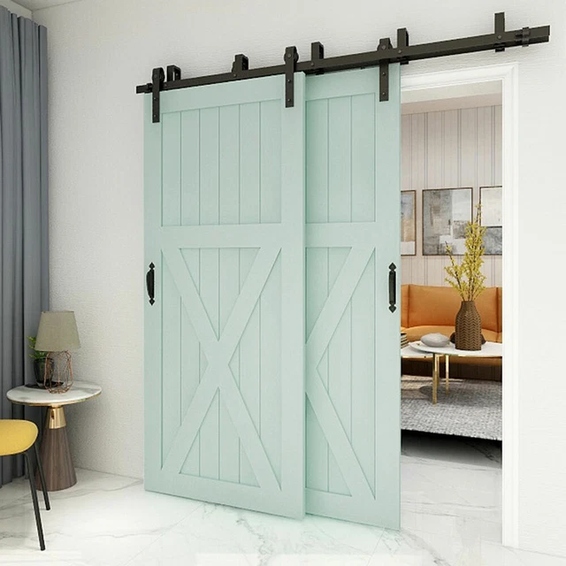 4-20FT Bypass Sliding Barn Door Hardware Kit For Double Door Closet Track Roller 3