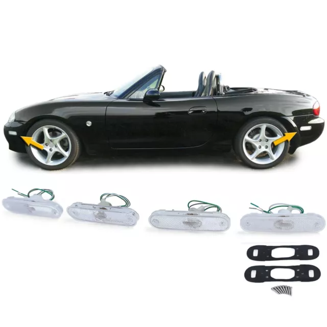 Seitenmarkierungsleuchten Reflektoren Weiß Set für Mazda MX5 NA NB NBFL 89-05