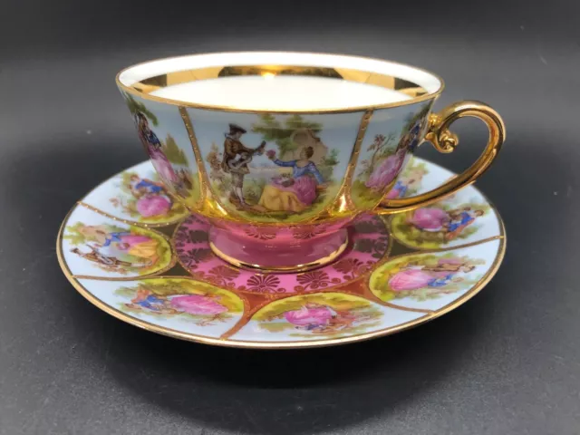 STW Bavaria Germany Love Story Hand painted Tea Cup & Saucer MC805 Pink Gold