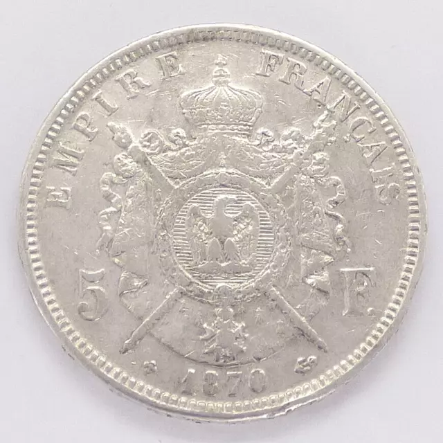 5 Francs, Napoleon III, Silber, 1870 BB, Frankreich (4337)