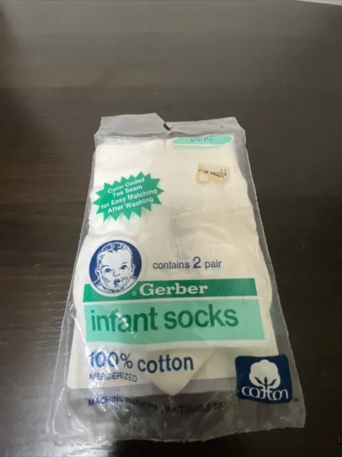 Vintage Gerber Infant Baby White Cotton Socks 2 Pair NEW SEALED