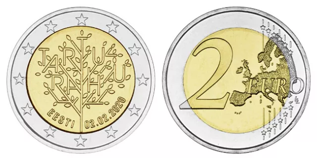 ESTLAND 2 EURO 100 JAHRE FRIEDENSVERTRAG VON TARTU 2020 bankfrisch