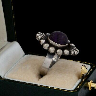 Antique Vintage Deco 925 Sterling Silver Amethyst Geometric Band Ring Sz 6.75