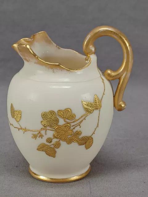 Ceramic Art Company Belleek Raised Gold Flowers & Ivory Creamer C.1889-1906