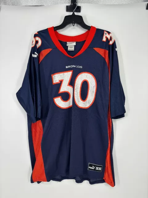 Terrell Davis Denver Broncos Puma NFL Jersey 2XL #30 Vintage Made In USA Navy
