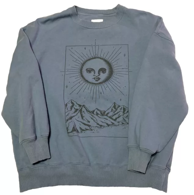 AEO American Eagle Outfitters Sweatshirt Size Small Blue Gray With Sun Graphic