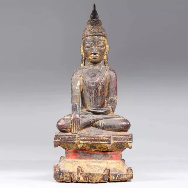 Antique Seated Niche Buddha Carved Wood Burma Southeast Asia Buddhism 19Th C.