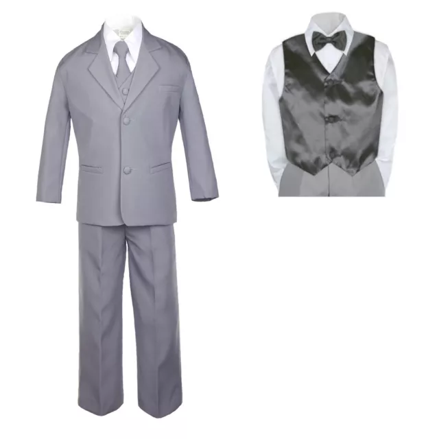 Baby Toddler Boy Formal Medium Gray Suit Tuxedo a Color Vest & Bow Tie to Pick