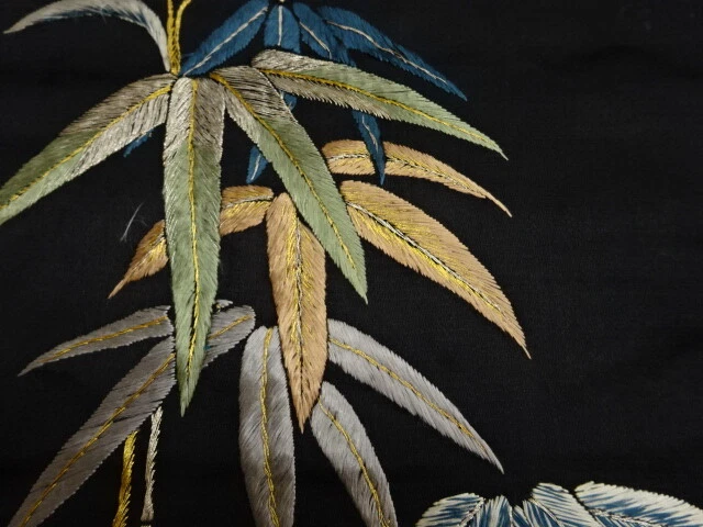 6125652: Japanese Kimono / Antique Nagoya Obi / Embroidery / Bamboo Grass