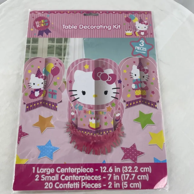 HELLO KITTY BIRTHDAY TABLE DECORATING KIT CENTERPIECE 3 pcs + CONFETTI