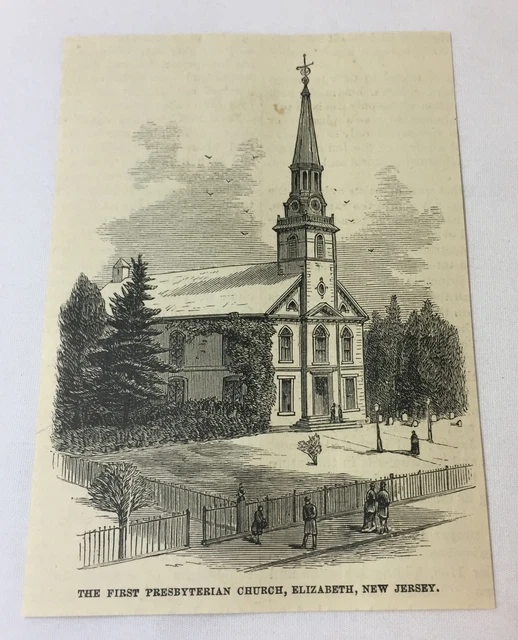 1880 Rivista Incisione ~ Primo Presbiteriano Chiesa Elizabeth, Nj