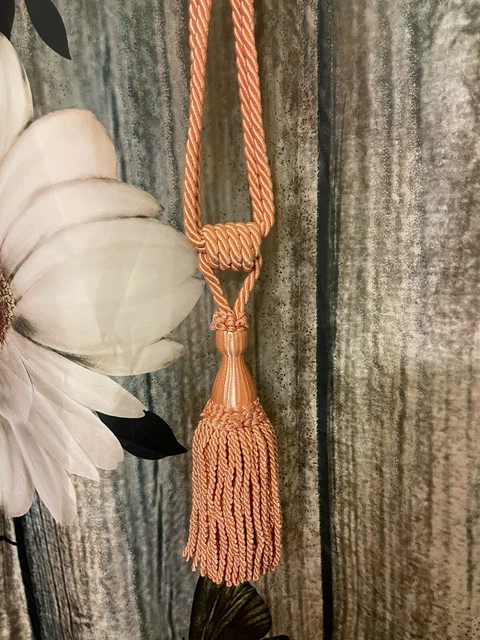 Curtain Tie Back with Tassels, Peach Satin Rope aprox 8 inches