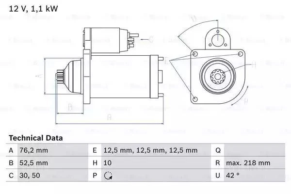 Bosch Démarreur Auto 1.8 KW 12V - 1986S00764 - Haute Fiabilité