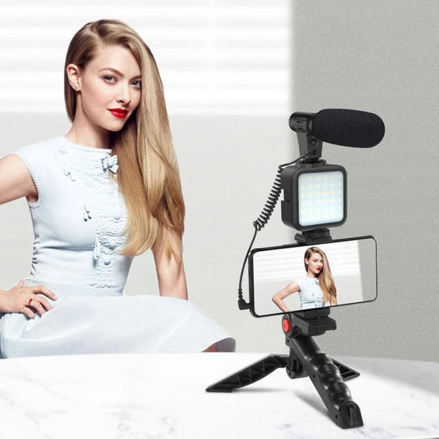 Kit de micrófono de video profesional con soporte de trípode y luz LED GXXPA D4Y6