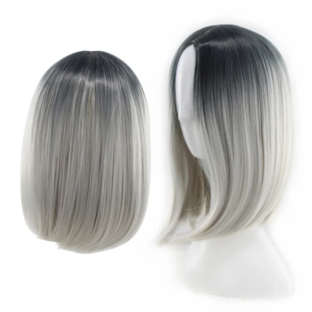 Womens Bob Wig Gradient Color Cosplay Synthetic Hair Wig Short Straight Wigs