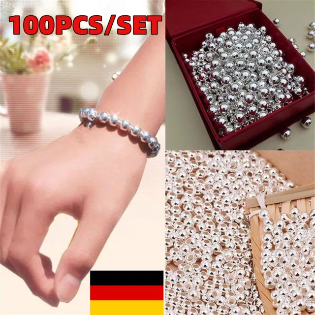 100x 925 Sterling Silber runde Kugelperlen für die Schmuckherstellung 3MM