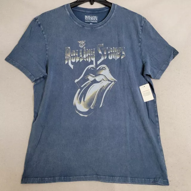 Lucky Brand Rolling Stones Shirt Adult Extra Large Xl Blue Casual Music Mens Nwt