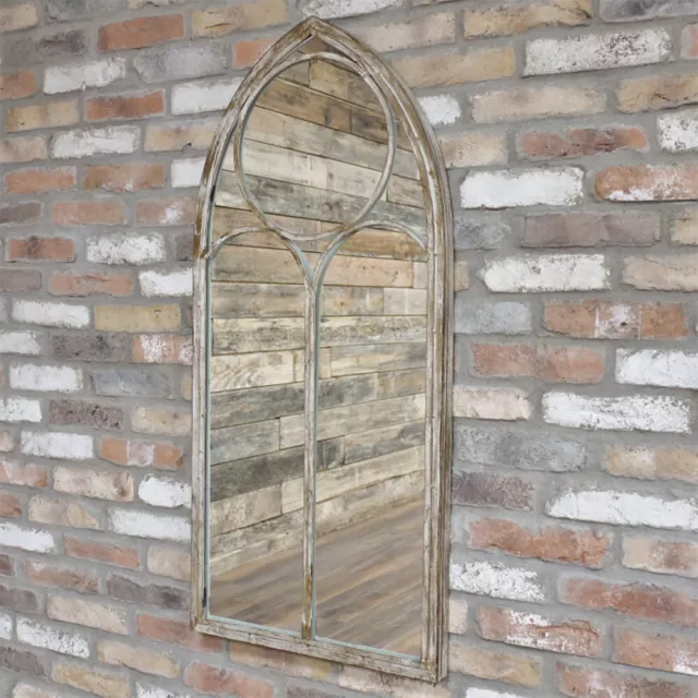 Large Arch Vinatge White Metal Window Garden Outdoor Wall Mirror 122cm x 56.5cm