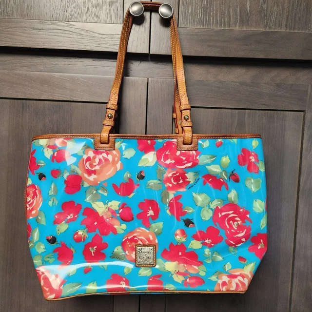 Dooney & Bourke Summer Spring Teal Floral Shopper Tote Shoulder Beach Bag FLAWS