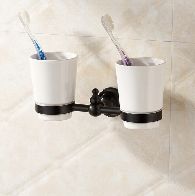 Black Oil Rubbed Brass Wall Mounted Bathroom Double Cup Toothbrush Holder fba828