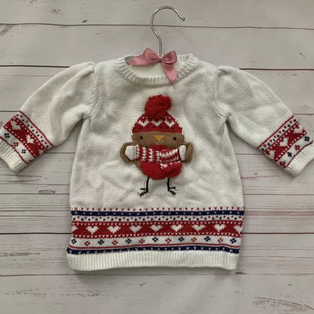 Bambine 0-3 mesi - Abito Maglione NATALE Matalan Crema Fairisle Maglia Robin