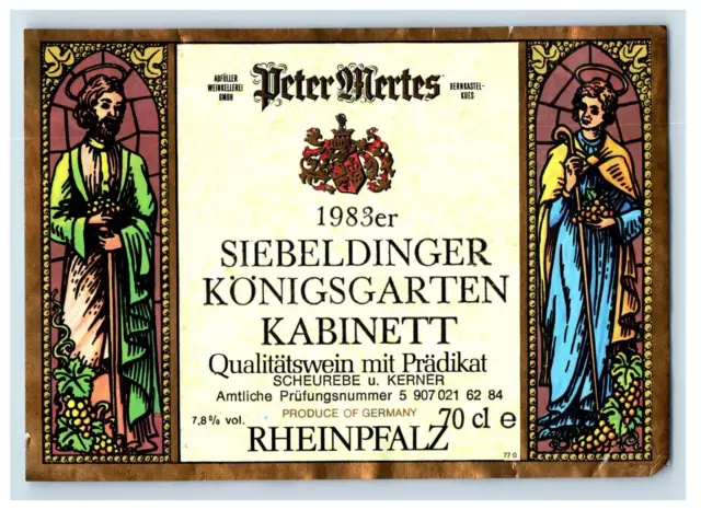 1970's-80's Peter Mertes Siebeldinger Rheinpfalz German Wine Label Original S43E
