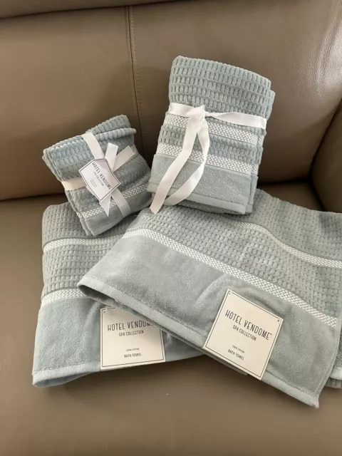 Hotel Vendome Spa Collection Hand Towels (2) COTTON Velour White Charcoal  NWT
