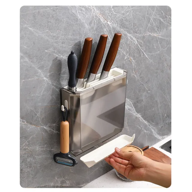 (11)Kitchen Knife Holder Water Tray Wall Mounted Knife Storage Rack PET Compact
