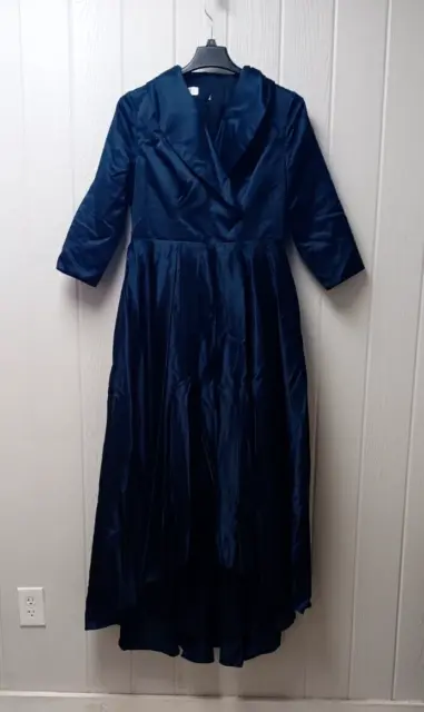 JJ's House Dark Navy A-line Satin Mother of the Bride Dress Sleeves Sz 14 269027