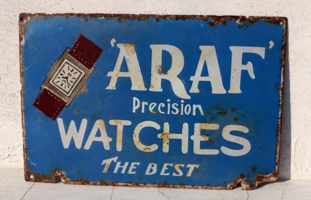 Vintage Old ARAF Precision Watches Ad Porcelain Enamel Sign Board Switzerland 2